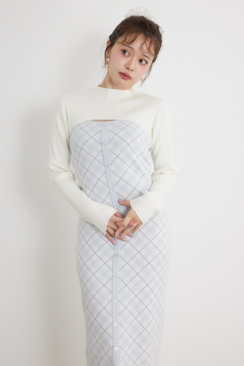 ハイネックニットセットジャガードロングワンピース WHT FREE
