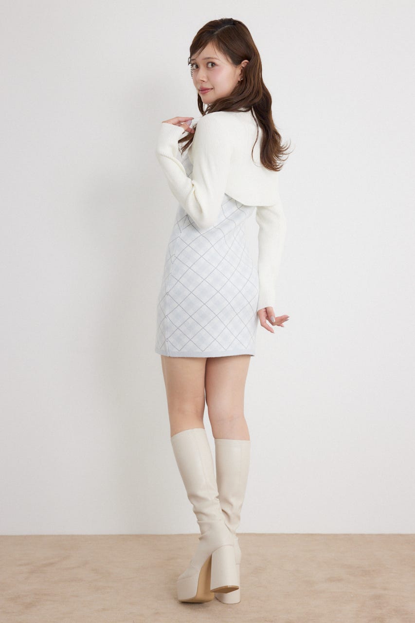 ハイネックニットセットジャガードミニワンピース WHT FREE