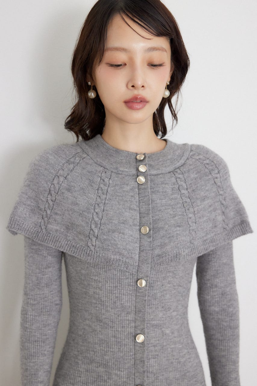 ケープデザインフリルミニニットワンピース GRY FREE