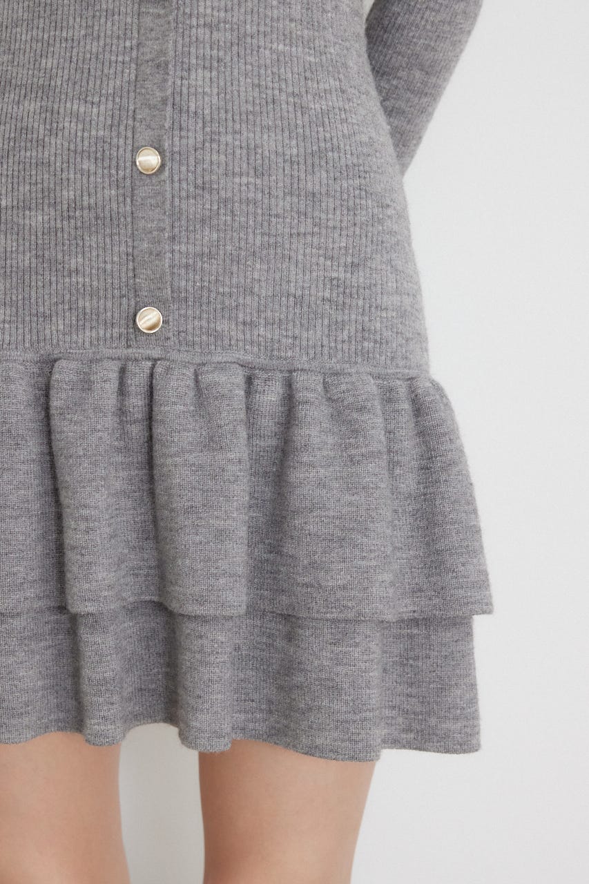 ケープデザインフリルミニニットワンピース GRY FREE