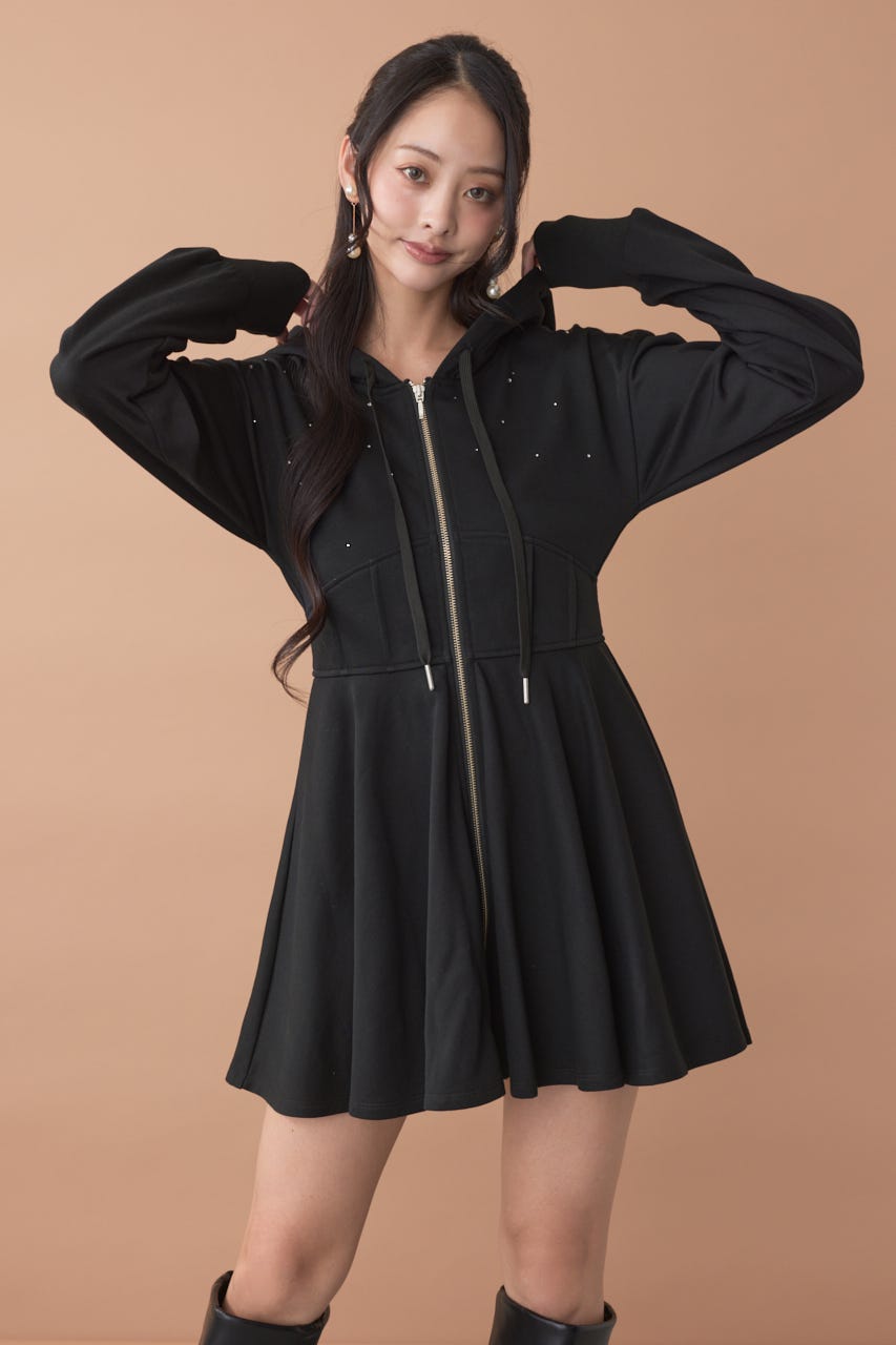フーディーミニカットワンピース BLK M