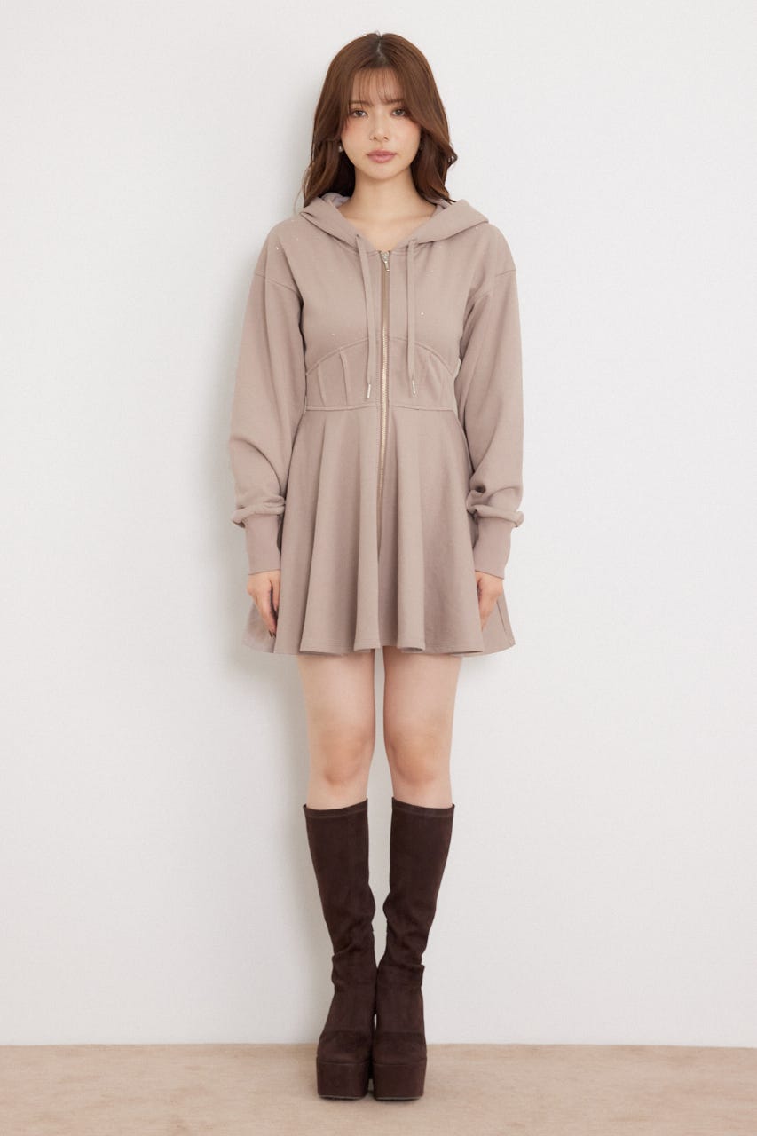フーディーミニカットワンピース L/BRN S