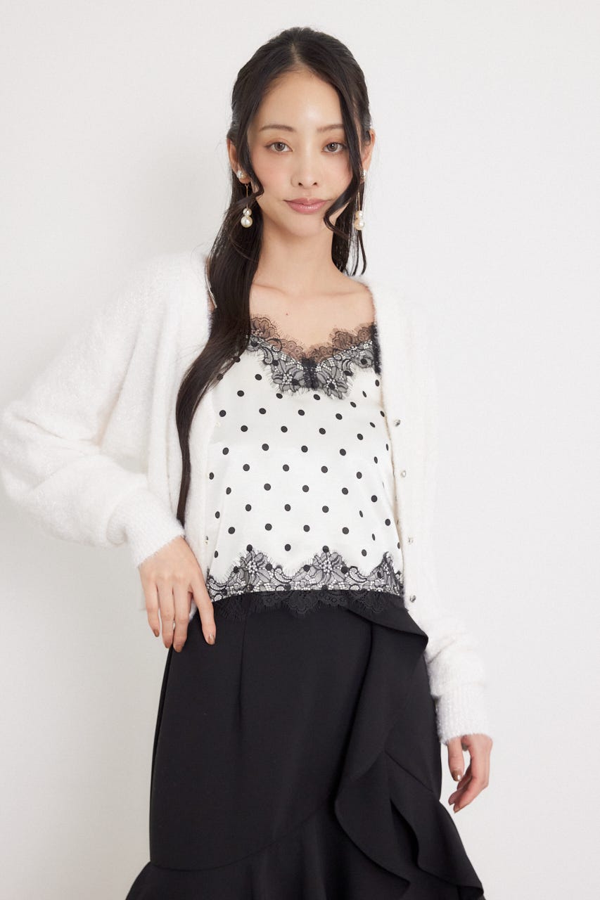 ポイントレースサテンキャミトップス 柄WHT FREE