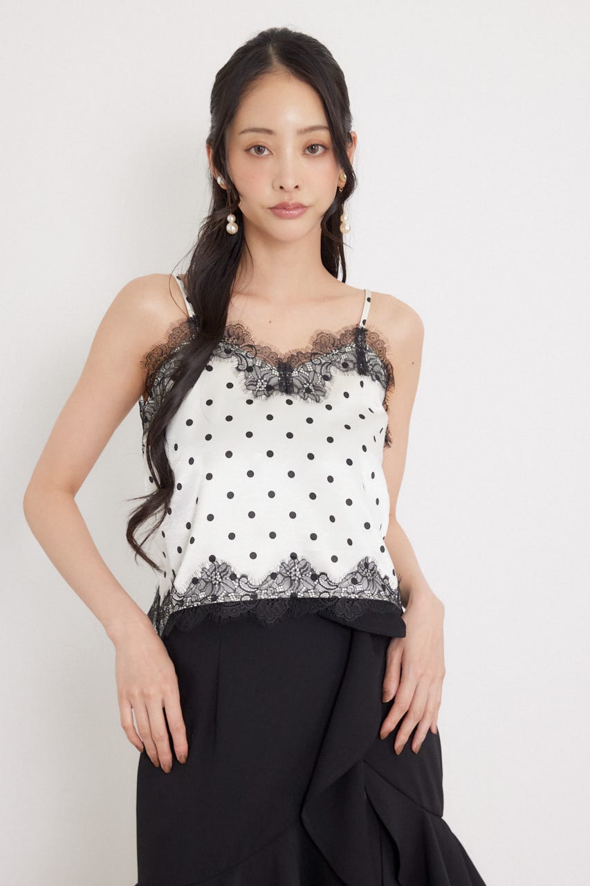ポイントレースサテンキャミトップス 柄WHT FREE