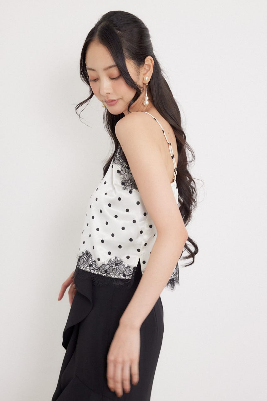 ポイントレースサテンキャミトップス 柄WHT FREE