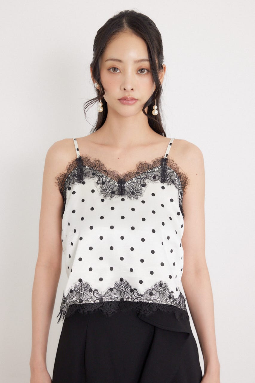 ポイントレースサテンキャミトップス 柄WHT FREE