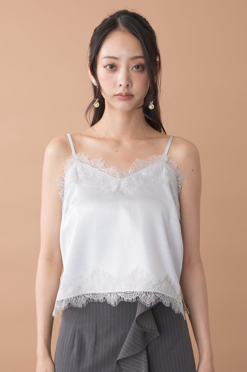 ポイントレースサテンキャミトップス L/BLU FREE