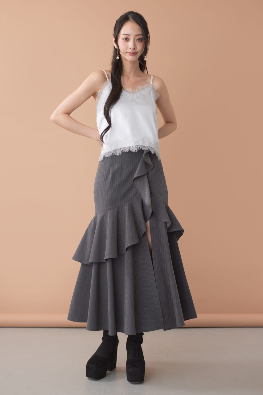 ポイントレースサテンキャミトップス L/BLU FREE