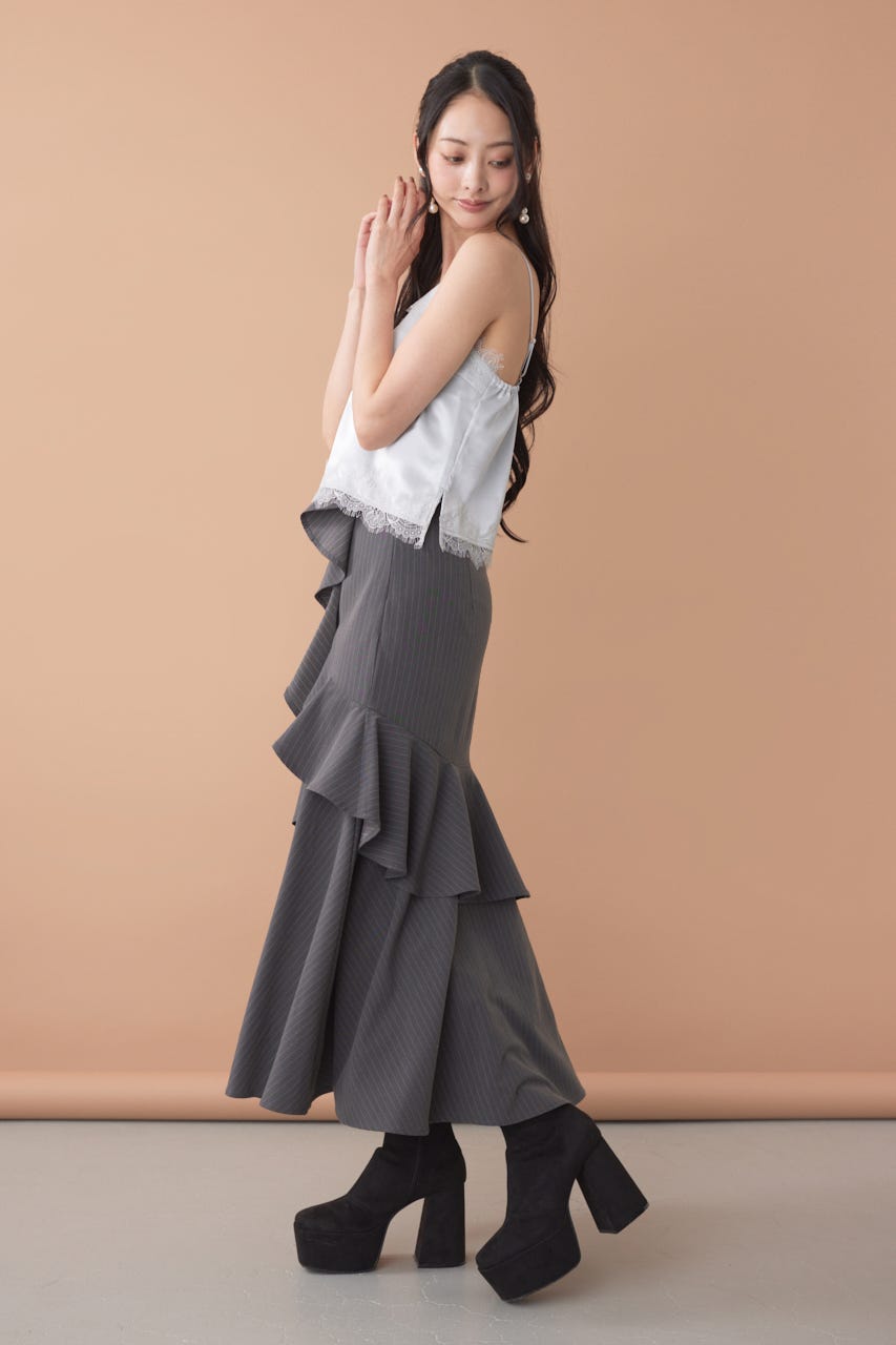 ポイントレースサテンキャミトップス L/BLU FREE