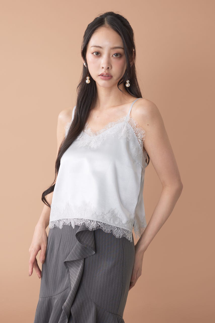 ポイントレースサテンキャミトップス L/BLU FREE