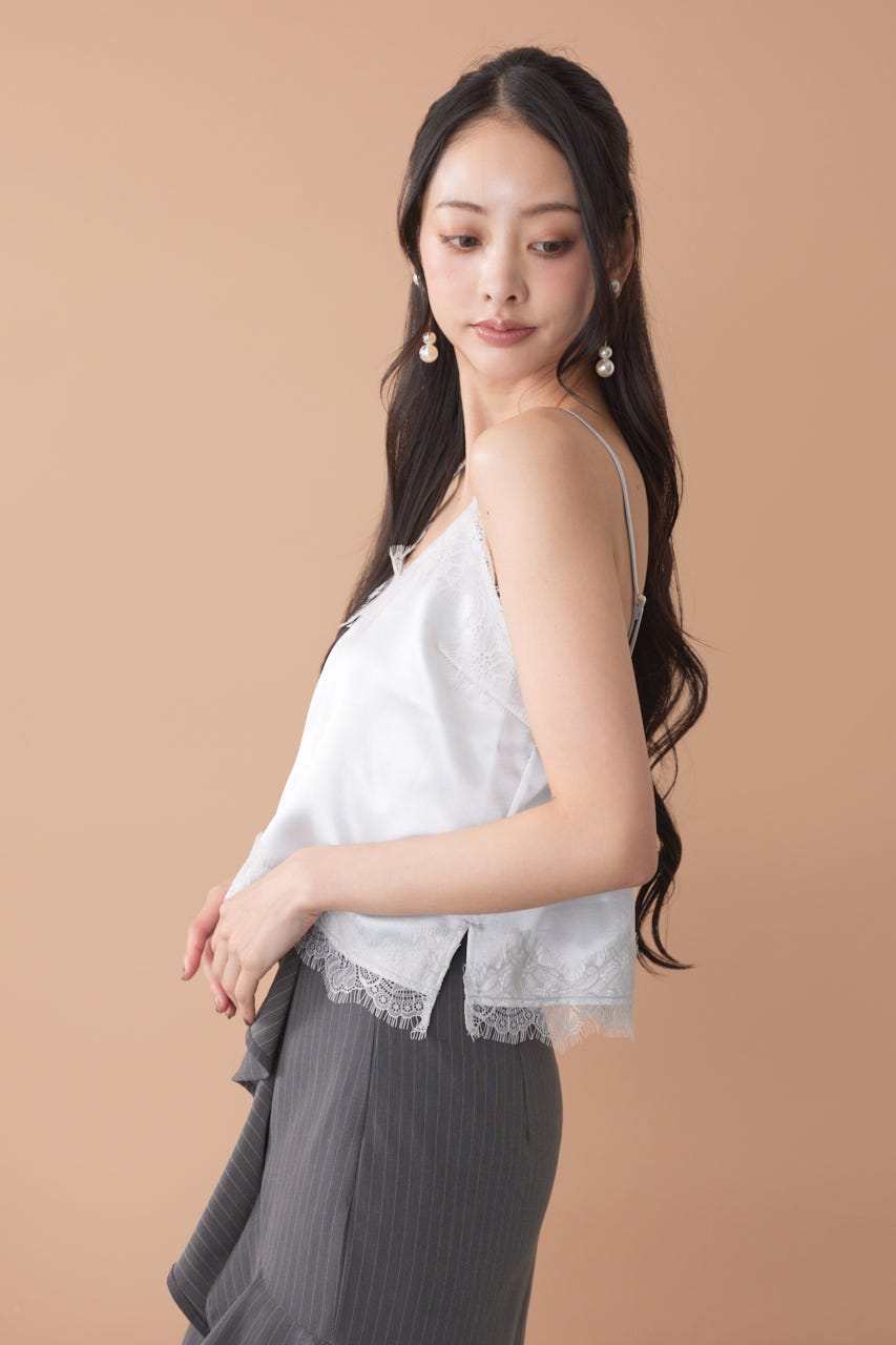ポイントレースサテンキャミトップス L/BLU FREE