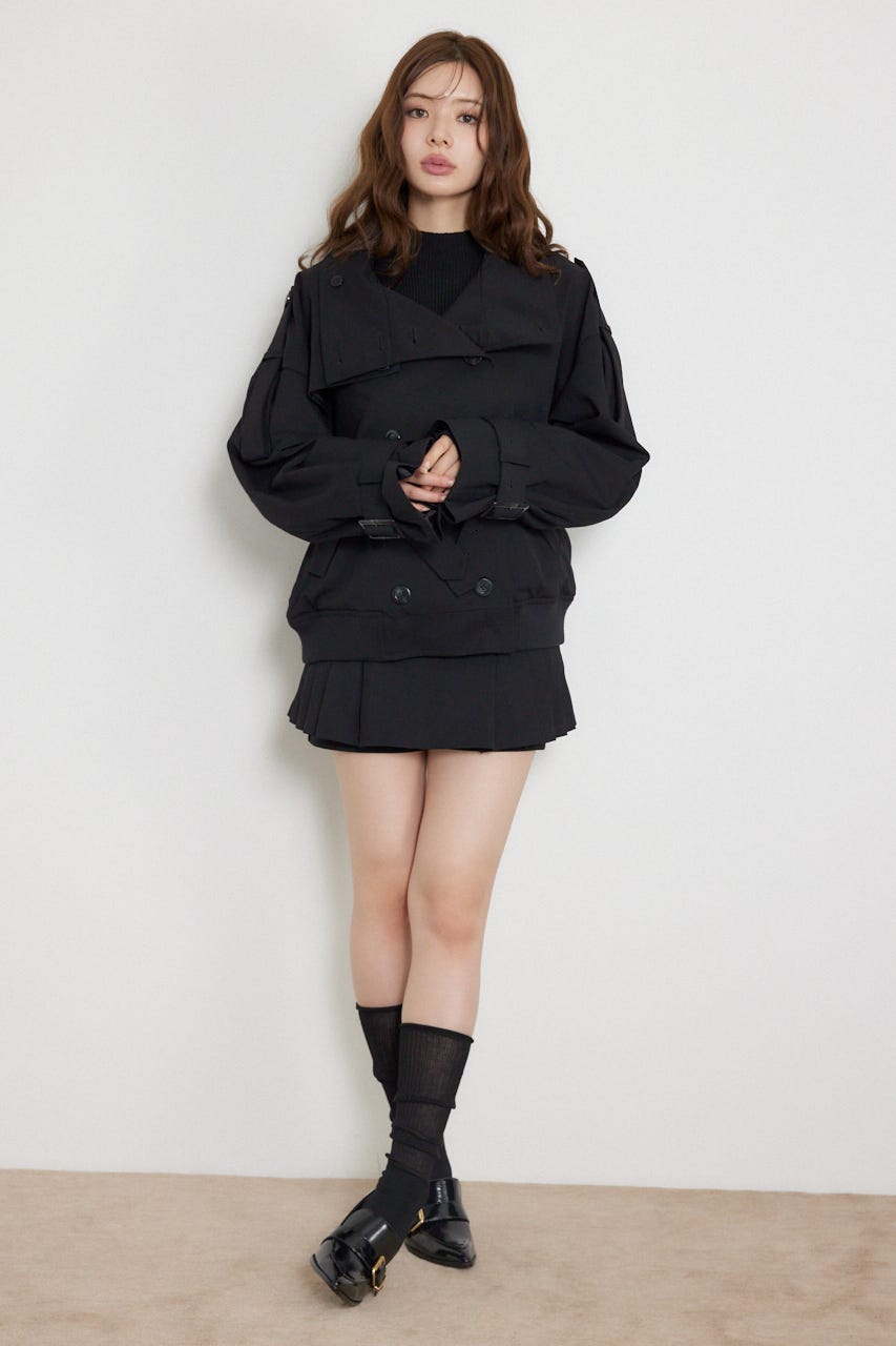 サイドプリーツベルト付きミニスカート BLK XS