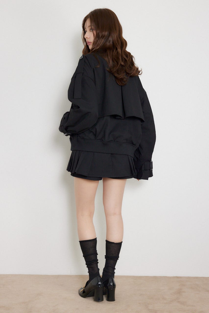 サイドプリーツベルト付きミニスカート BLK XS