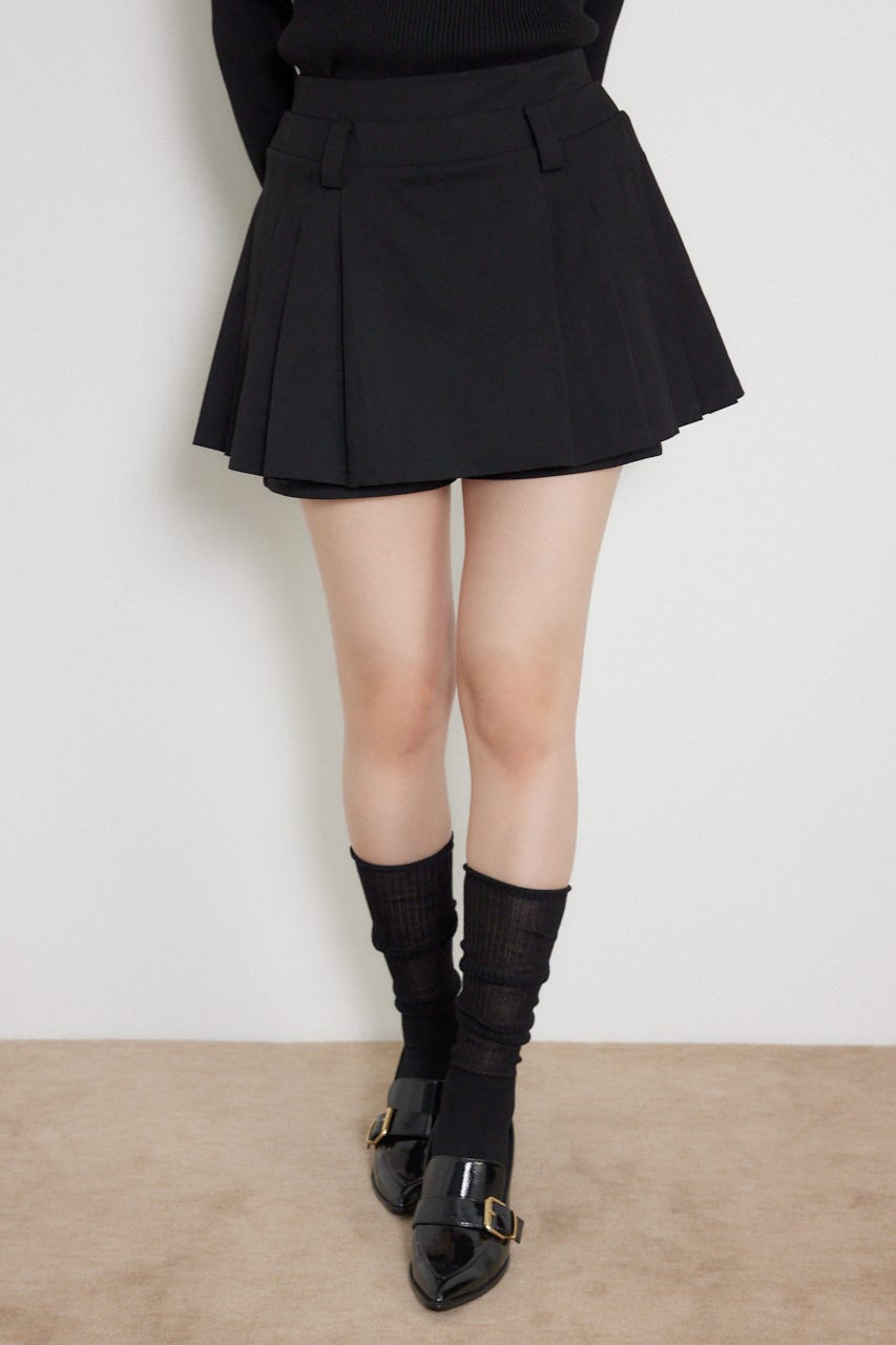 サイドプリーツベルト付きミニスカート BLK XS
