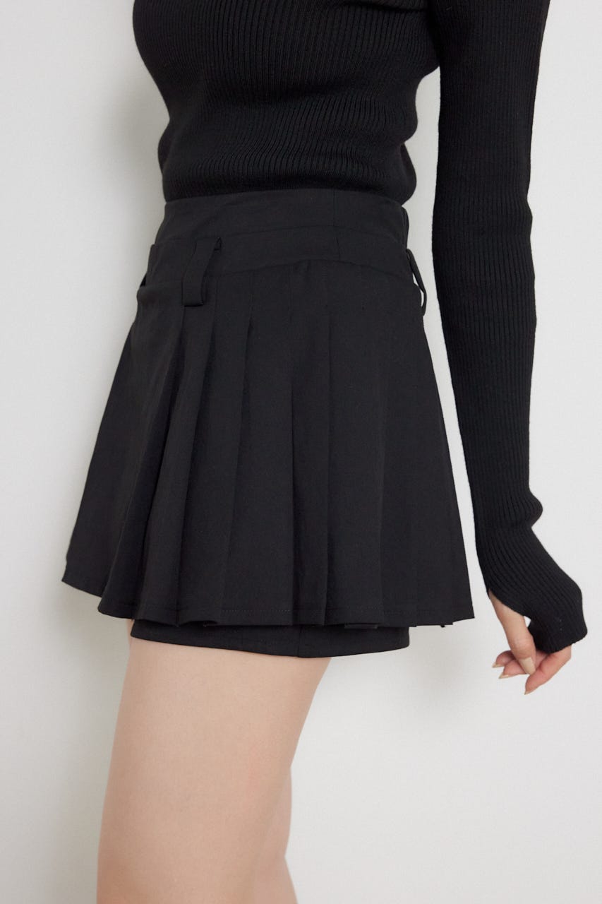 サイドプリーツベルト付きミニスカート BLK XS