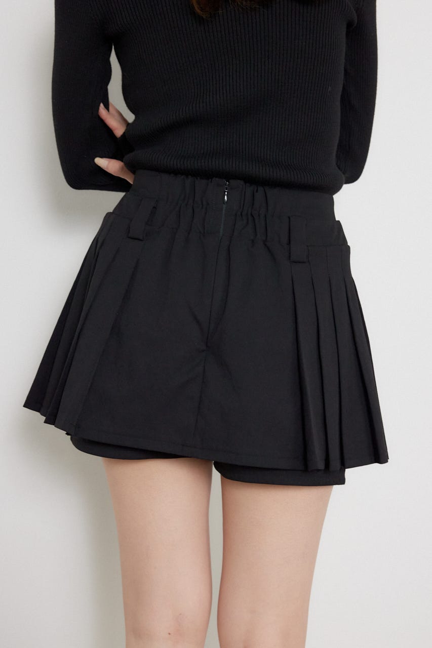 サイドプリーツベルト付きミニスカート BLK XS