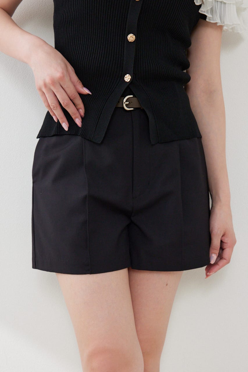 ベルト付きピンタックショートパンツ BLK S
