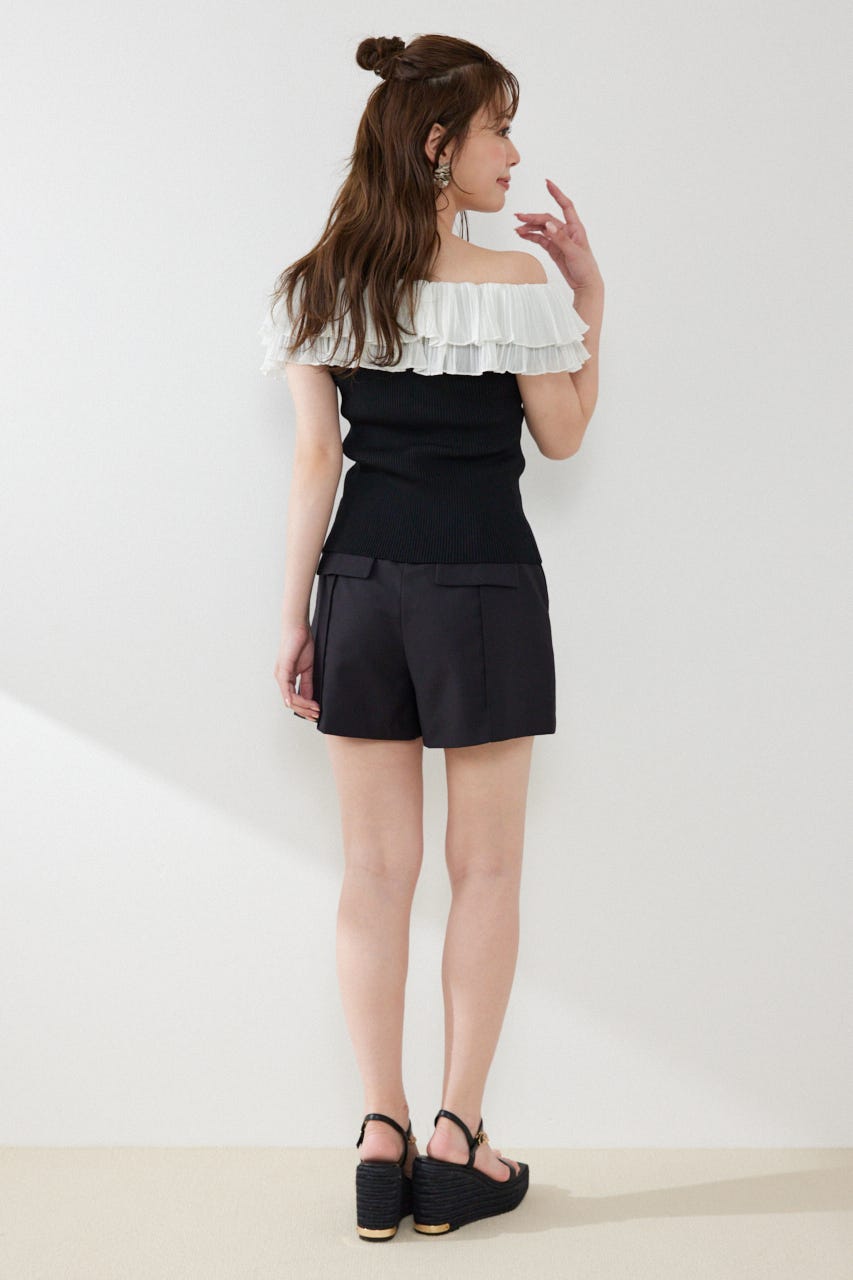 ベルト付きピンタックショートパンツ BLK S