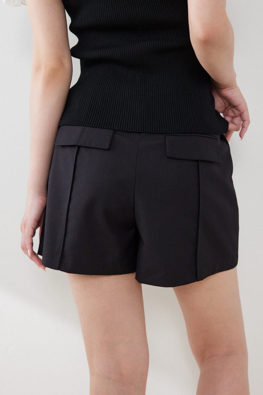 ベルト付きピンタックショートパンツ BLK S