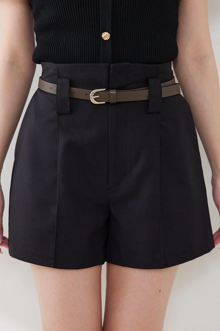 ベルト付きピンタックショートパンツ BLK S