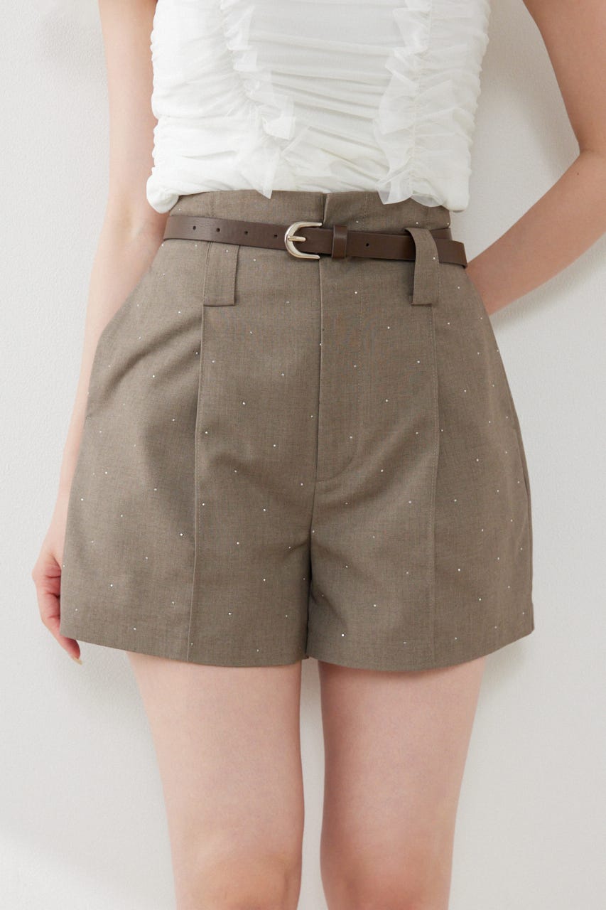 ベルト付きピンタックショートパンツ BRN M