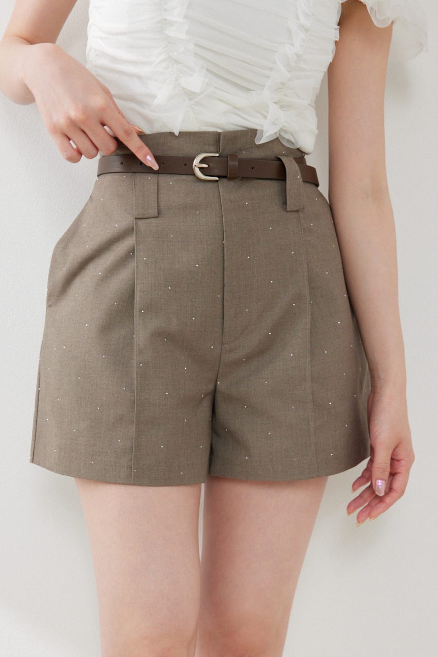 ベルト付きピンタックショートパンツ BRN M
