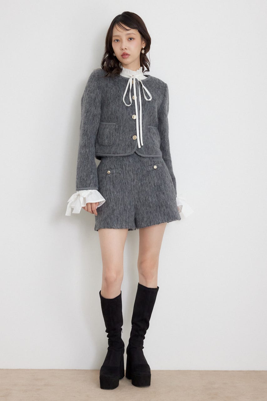 ハイウエストスリットショートパンツ GRY M