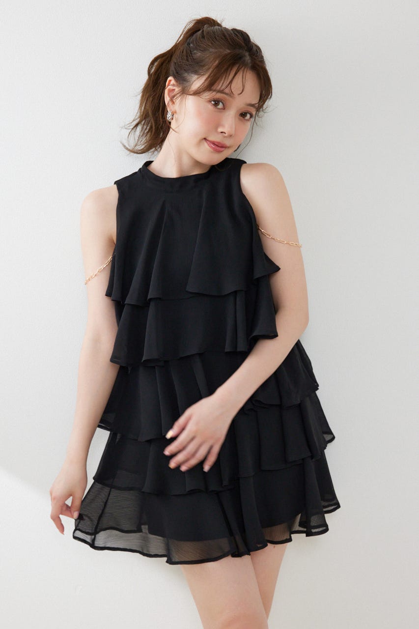 ティアードシフォンミニワンピース BLK S