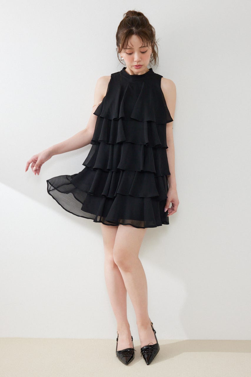 ティアードシフォンミニワンピース BLK S