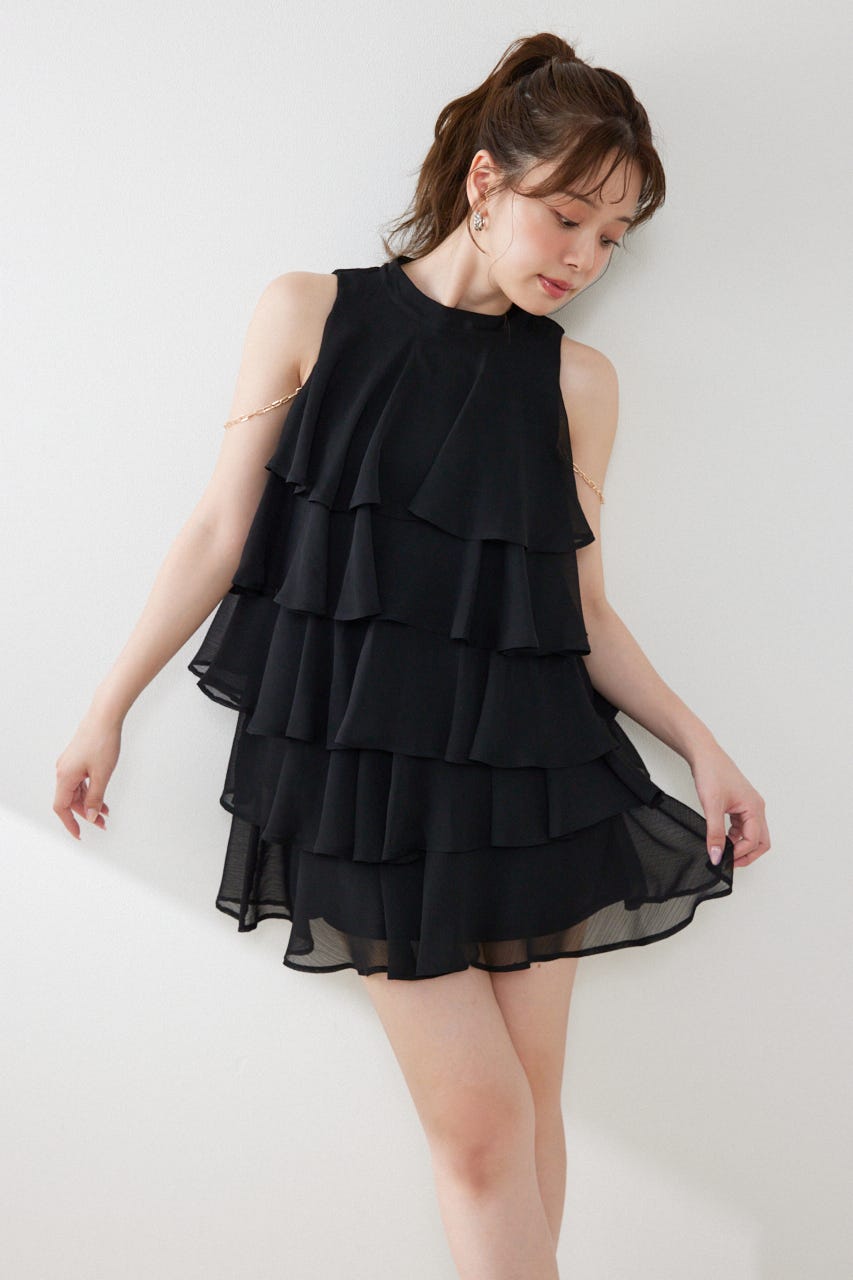 ティアードシフォンミニワンピース BLK S