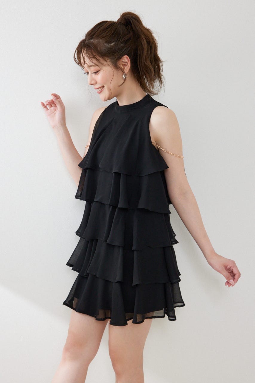 ティアードシフォンミニワンピース BLK S