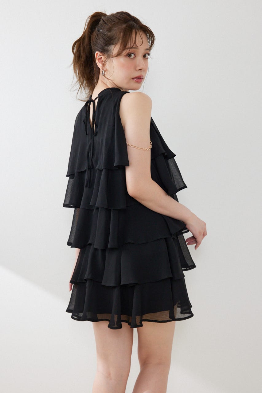 ティアードシフォンミニワンピース BLK S
