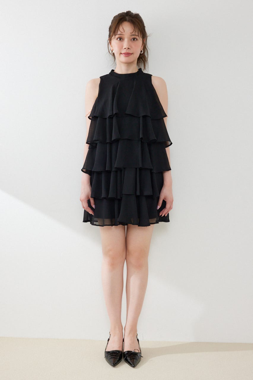 ティアードシフォンミニワンピース BLK S