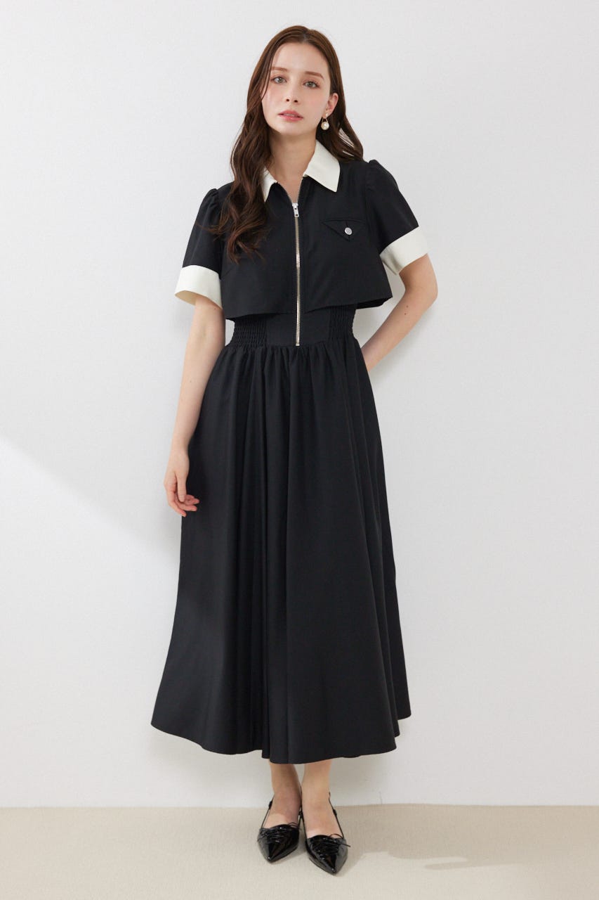 バストディティールフレアワンピース BLK M