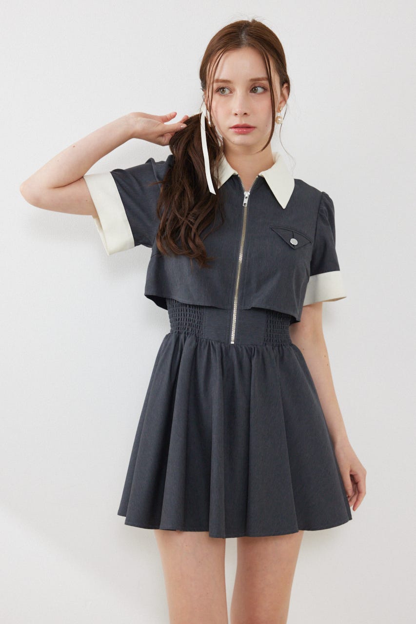 バストディティールフレアミニワンピース GRY M