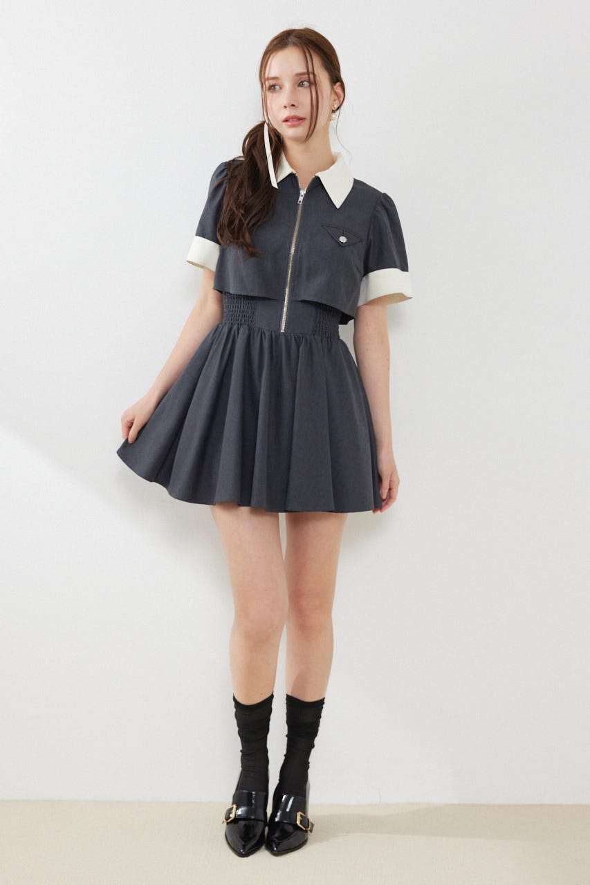 バストディティールフレアミニワンピース GRY M