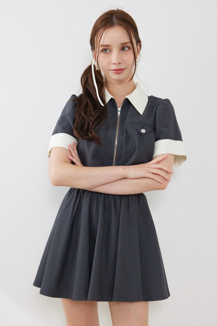 バストディティールフレアミニワンピース GRY M
