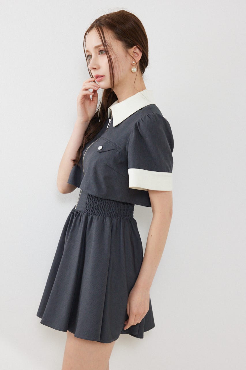 バストディティールフレアミニワンピース GRY M
