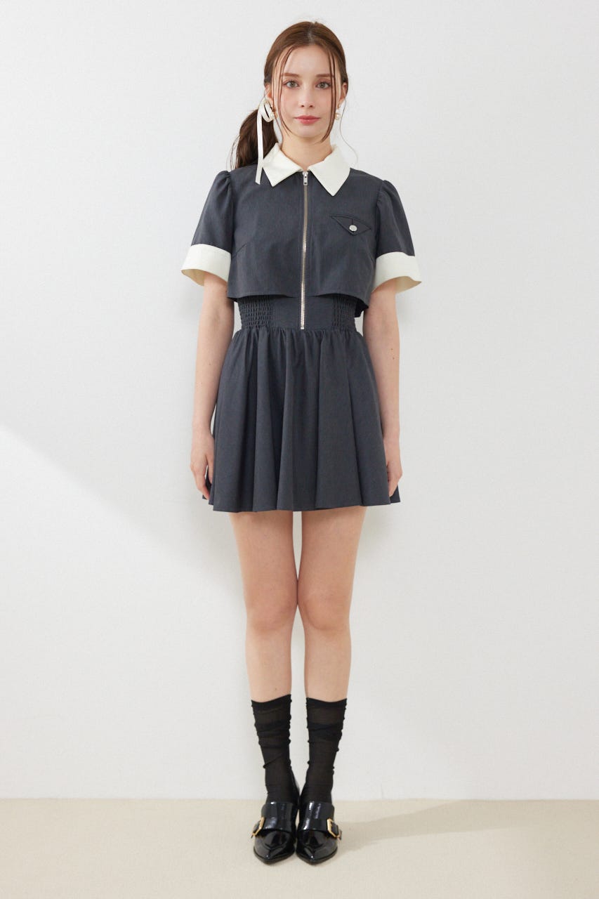 バストディティールフレアミニワンピース GRY M