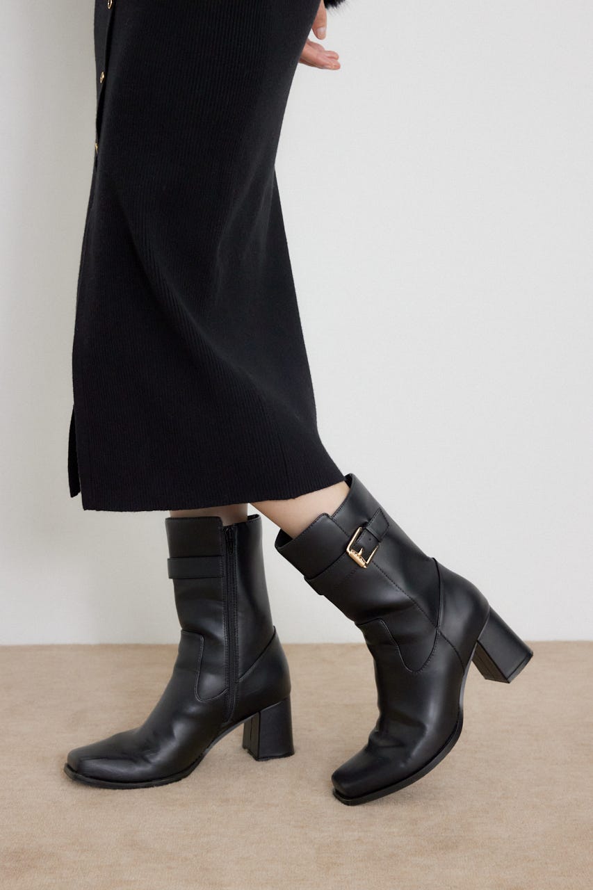 フェイクレザーフィットショートブーツ BLK M