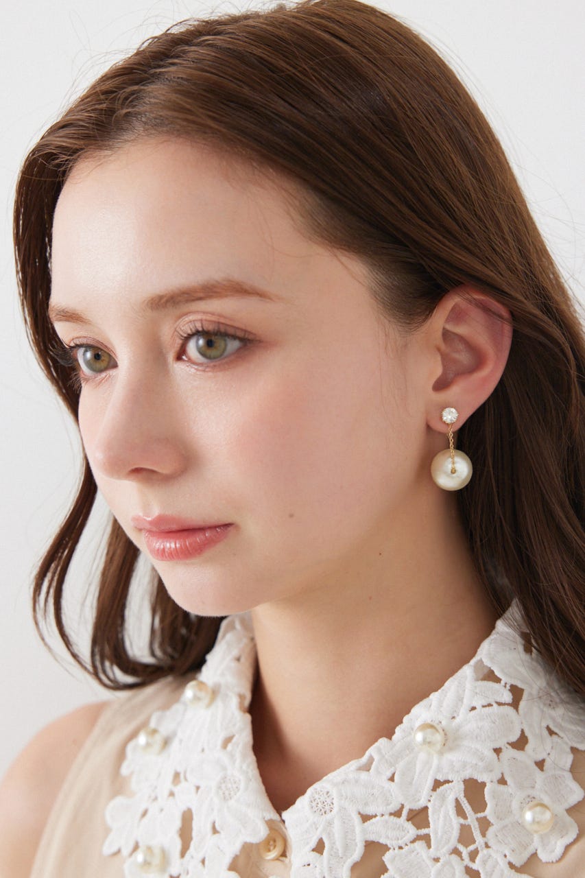 フェイクパールハンギングピアス GLD FREE