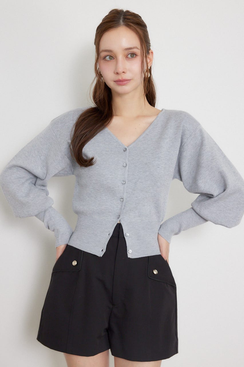 ウォッシャブルコンパクトニットカーディガントップス L/GRY FREE