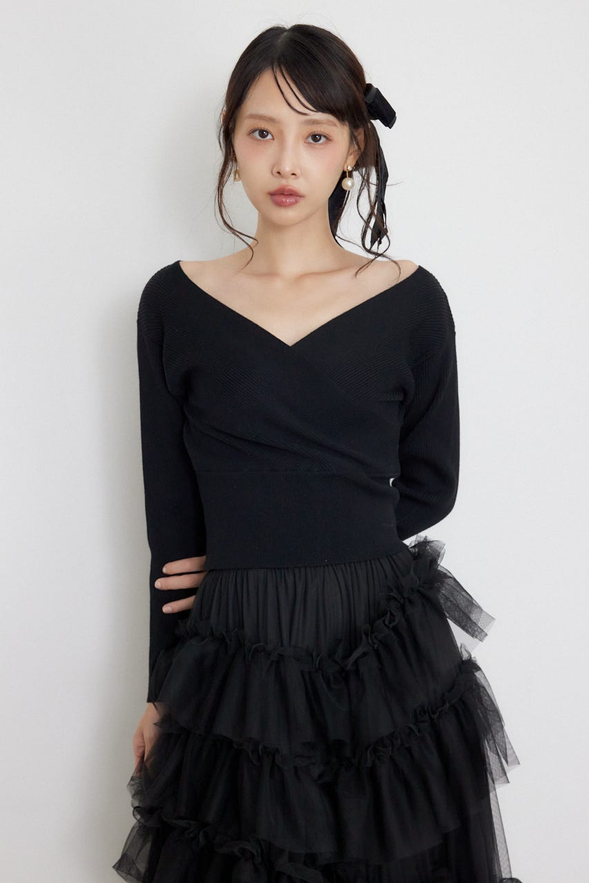 カシュクール2WAYウォッシャブルニットトップス BLK FREE