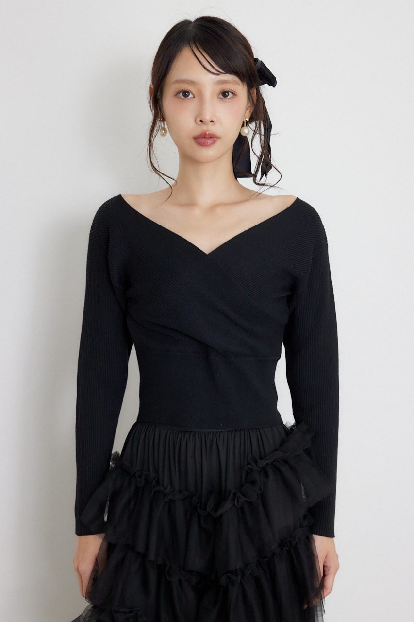 カシュクール2WAYウォッシャブルニットトップス BLK FREE