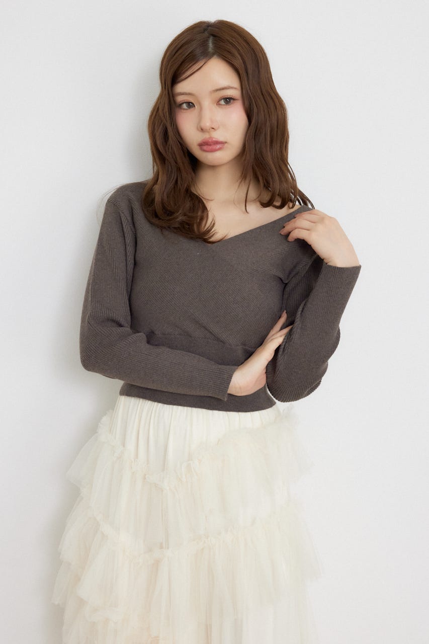カシュクール2WAYウォッシャブルニットトップス BRN FREE