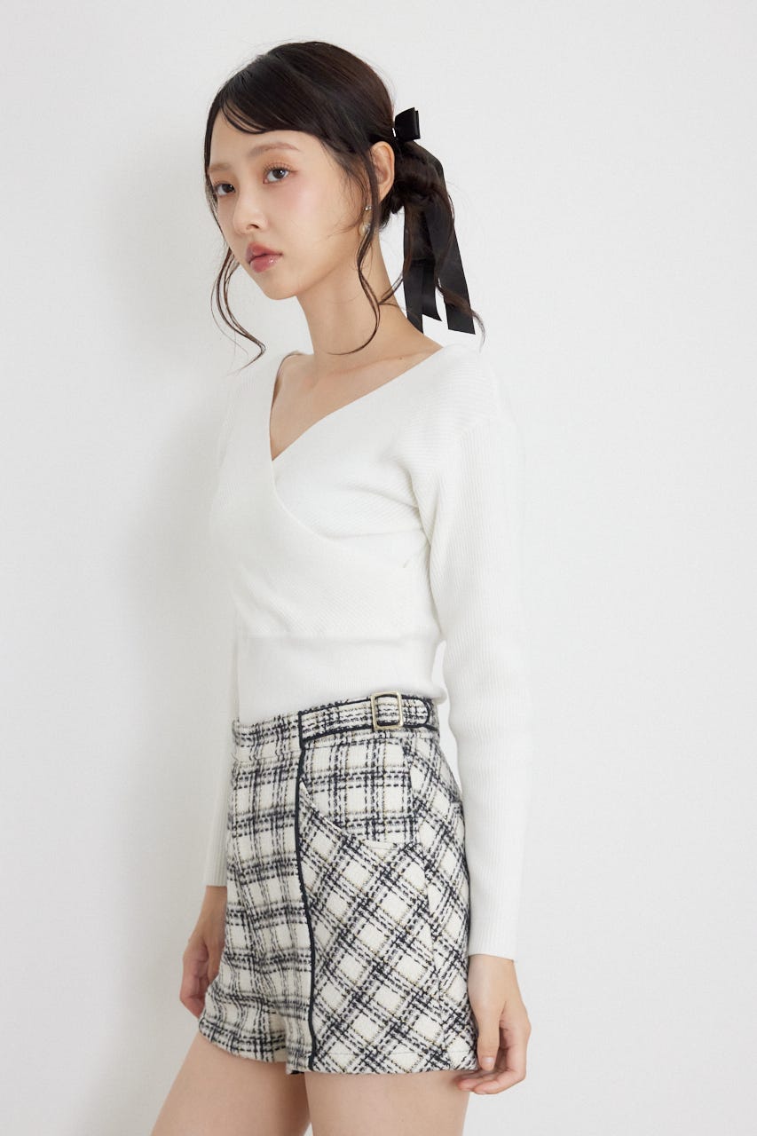 カシュクール2WAYウォッシャブルニットトップス WHT FREE