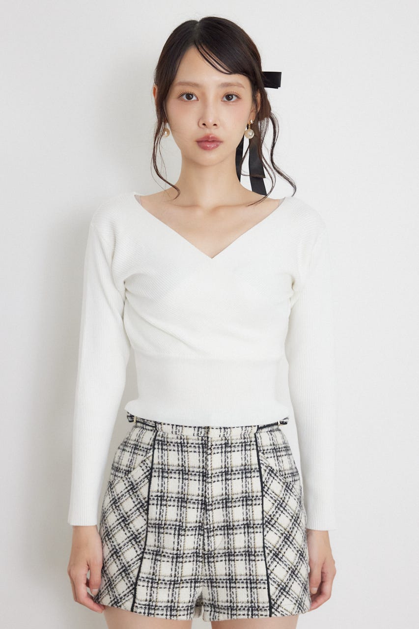 カシュクール2WAYウォッシャブルニットトップス WHT FREE