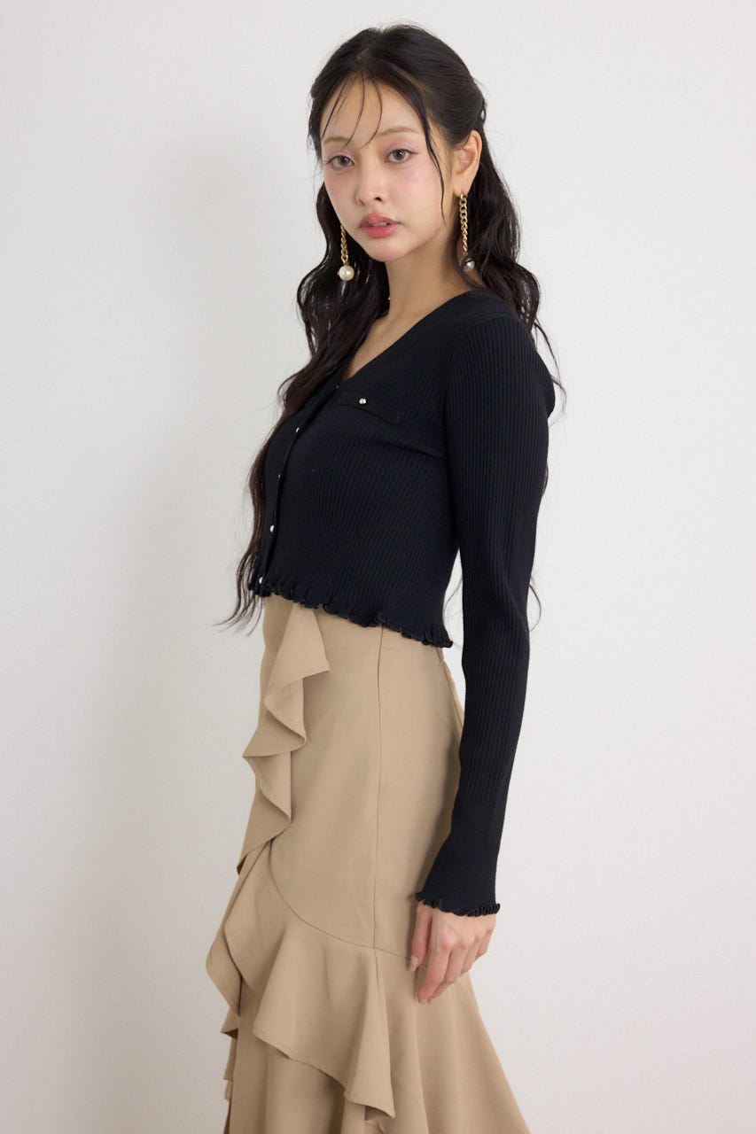 【乃木坂46 金川紗耶さん着用】メローフリルニットカーディガン BLK FREE