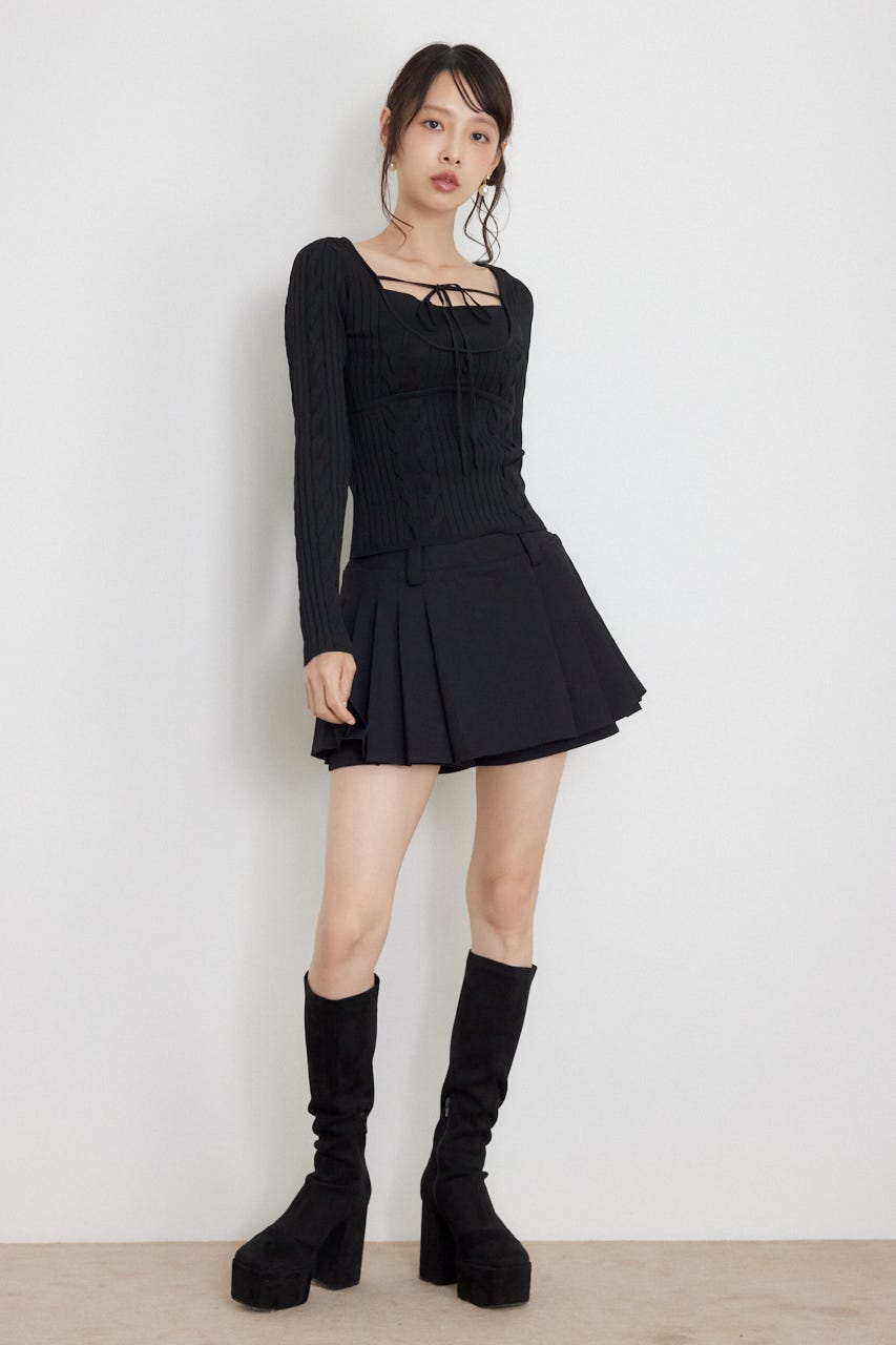 ケーブルタイトニットトップス BLK FREE