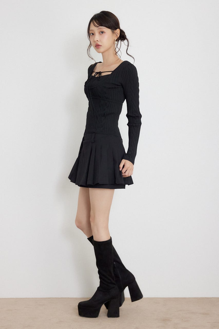 ケーブルタイトニットトップス BLK FREE